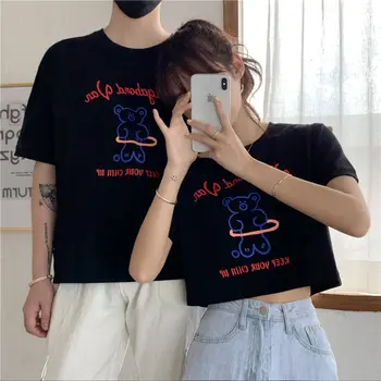 Maneci scurte T-shirt Femei Cupluri All-meci Moda de Vara Slim Topuri coreea Style Drăguț Kawaii Agrement Scrisoarea Imprimate Harajuku