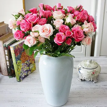 1 Ramură De 5 Capete De Trandafir Proaspete Flori Artificiale Flori Reale Touch Acasă Petrecerea De Nunta Decor Fals Trandafir Mic Buchet De Flori