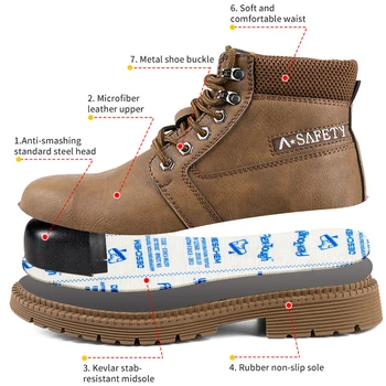 De Muncă de înaltă Calitate și de Siguranță Cizme de Oțel Tep Indestructibil Pantofi Ghete Bărbați din Piele Pantofi Puncție-Dovada Pantofi de protecție