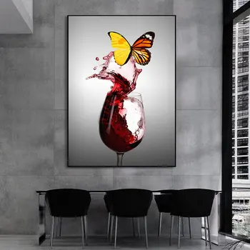 Panza Pictura Postere si Printuri Abstracte Moderne Fluture pe Pahar de Vin Roșu Arta de Perete Imaginile pentru Camera de zi Decor Acasă