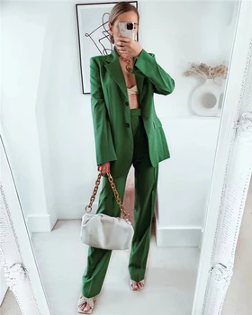 KRSB 2021 ZA Primăvară Sacou Femei de culoare Verde Închis High Street Costum de Mult Buzunar Un singur Buton Sacou Retro Stil Britanic