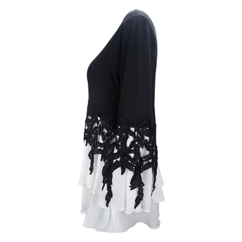 Femei Elegant Strat de Top de Încântare Croșetat Dantelă Mozaic Flare Long Sleeve Top V Gât Delicat de Birou T-Shirt, Tricouri H175