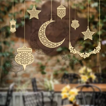 3pcs Ramadan Kareem Decor din Lemn Meșteșug Eid Mubarak Luna Islam, Musulman DIY Gol Agățat Pandantiv Ornament Festival de Cadouri