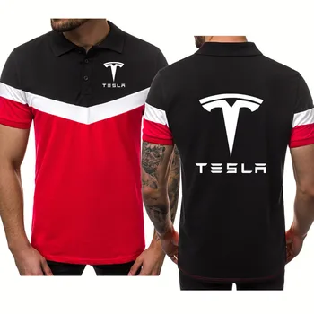 Moda Casual de Vara Tesla masina Logo-ul de imprimare tricou polo Barbati Înaltă Calitate lapelNeck V-despicare Bumbac Barbati topuri cu maneci scurte