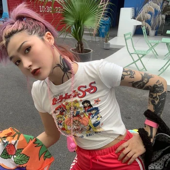 Frumoasă fată Războinic Imprimare Gotic Femei T-shirt Animație Scurtă, tricou Hip Hop de Vara Femei pe Strada în partea de Sus Y2K