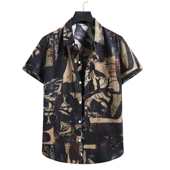 2021 Hawaiian Moda de Vara Noi Bărbați Mânecă Scurtă Călătorie de Vacanță Tricou Floare Rever Liber Casual Plaja Tricou haine coreene