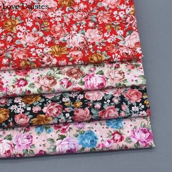 Elegant Retro Rose Cherry Bujor Paisley Flori Mici Poplin Bumbac pentru Handmade, Rochie de Vara Tricou Bluza Mozaic