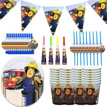 Pompierul Sam Petrecere Veselă De Unică Folosință Set Farfurii De Hârtie Cupe Camion Foc Petrecerea De Ziua Decor Favoruri Copil De Dus Provizii
