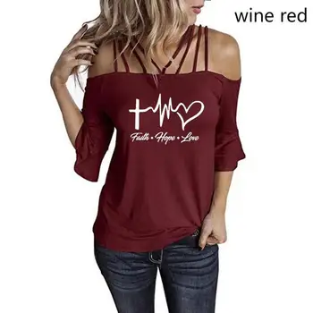 2021 Isus Femei T Shirt de Pe Umăr Curele de Vara cu Maneci Scurte Credința, Speranța Dragoste tricou Casual Doamnelor Valentine Topuri Haine