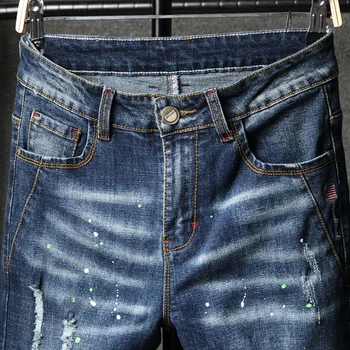 2019 Bărbați Hip Hop Rupt în dificultate Stretch Slim Fit Jeans Pantaloni streetwear om găuri de Cerneală imprimate Casual cerșetor pantaloni Denim