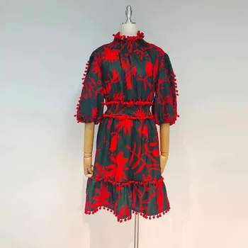 VGH Epocă a Lovit Culoarea Rochie Pentru Femei Stand Guler Puf de Jumătate Maneca Talie Mare Mozaic Rochii Mini de sex Feminin 2021 Moda de Vara