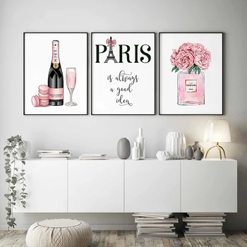 Moda, Arta, Postere si Printuri Șampanie Parfum Poster Paris Turnul Panza Pictura pentru Camera de zi de Decorare Imagini
