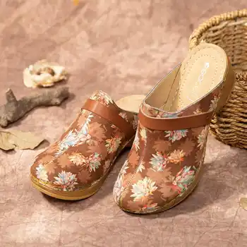 SOCOFY Stambă Pânză Imprimată Confortabil de Purtat alunecă Pe Lemn Catâri Saboti Casual Low Sandale cu Toc de 3-5cm Înălțime Pantofi Pentru Cadouri de Paști