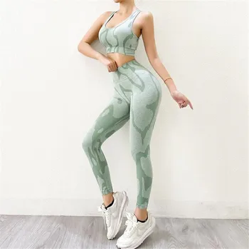 2021 Yoga Set Femeile fără Sudură de Camuflaj Bluze/Pantaloni Fitness Sutien de Sport de Talie Mare SALĂ de sport jambiere Camo Fitness Costum Seturi de Antrenament