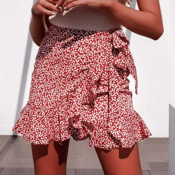 Multi Dot Print Scurt Mini-Fuste Femei Vara Volane Talie Mare Papion Fusta Doamnelor Streetwear Slim Fundul Saias 2021