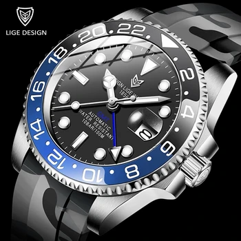 LIGE DESIGN 2021 Bărbați de Lux Mecanice Ceas Silicon GMT Ceas Brand de Top de Sticlă de Înaltă Calitate Bărbați Ceasuri Reloj Hombre+Cutie