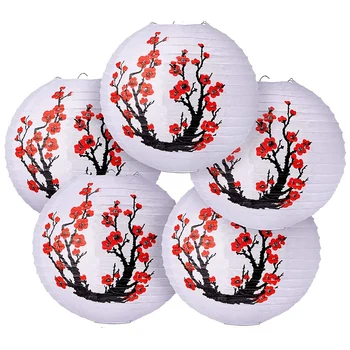 6 Pack de 12 țoli Roșii Cherry Flori Lantern de Hârtie Alb Chinezesc Rotund de Hârtie Japoneză Lampa pentru Acasă Petrecerea de Nunta Decor