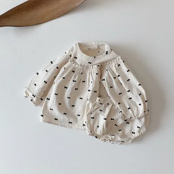 Îmbrăcăminte pentru copii Baby body Set de Pantaloni 2021 Primăvară Fetiță de Două piese cu Buline cu mâneci Lungi Copil Triunghi bodysuit
