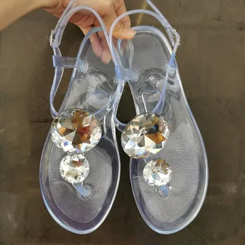 Lager Dimensiune Femeie Sandale pentru Vara Pantofi Plat pentru Femei Explozie Diamant Jeleu Pantofi pentru Femeie Sandale de Moda Transparent Beach Sandal