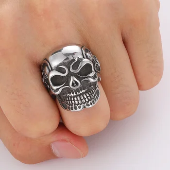 Mare Craniu Schelet Fantomă Inoxidabil Oțel Titan Ring Pentru Om Negru Aur Argint Vintage Punk Gotice Inel Cadou Pentru Petrecere