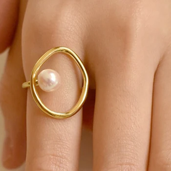 Moda Temperament Fată Cadou Inel De Metal Pentru Femei Bijuterii Geometrice Rotunde Ring Trage Accesorii Imitație Pearl Ring