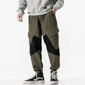 Nou Stil Japonez Casual, de Culoare Lambriuri Bărbați Jogger Pantaloni Harem Moda Bumbac Pantaloni Cargo de Mari Dimensiuni Streetwear