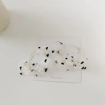 Coreeană design polka dot petală fire hoop cercei pentru femei vintage transparent cristal margele flori geometrice cercel bijuterii