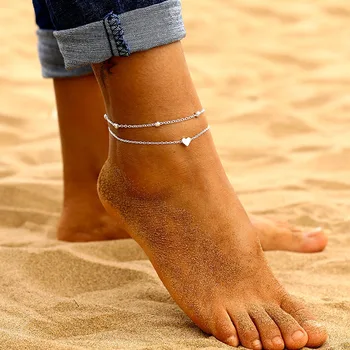Plaja De Culoare De Aur Brățară Dragoste Inima Brățară Strat Dublu Lanț Anklet Brățări Pentru Femei Picior De Bijuterii En-Gros