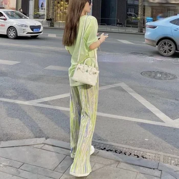 Pantaloni Casual Femei Tie-dye Timp de Vara All-meci Vrac Mujer Luminos Elegant Streetwear Harajuku Elegant 90 de Înaltă talie Pantaloni