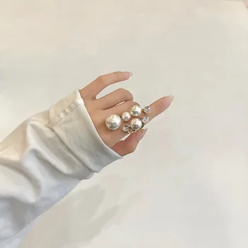 Exagerat Pearl Stras Deschidere Inel pentru Femei Fete Personalitate de Moda Elegant Neregulate Deget Inelul de Bijuterii