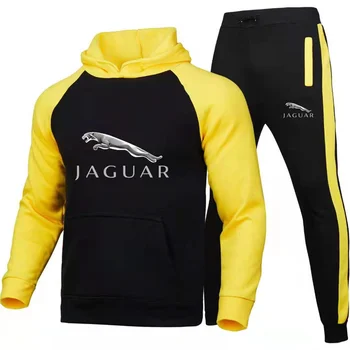2021 Brand Bărbați din Două Piese cu Gluga Sport Jaguar Masina Barbati Imbracaminte Sport Hanorac Negru + Pantaloni Banane Jogging Tricou