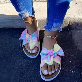 Vara Noutate Moda Woemn Plută Papuci de casă Platforma Plat Mix de Culoare Arc-legat Non Alunecare în aer liber, Tobogane de Sandale de Plaja Doamnelor Pantofi