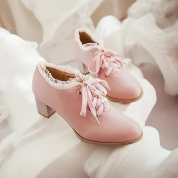 US4-11 Femei Tendință Dantela Drăguț Lolita Mary Janes Indesata Pisoi Toc Dantelă-Up Oxfords Pantofi de Nunta Dulce Plus Dimensiune Nouă 2021