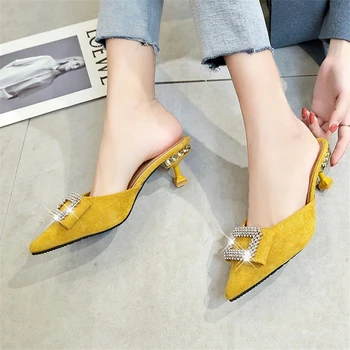 Cresfimix femei drăguț subliniat toe slip pe pantofi cu toc doamnelor confortul clasic de vară cristal stiletto zapato negru tacon a5867
