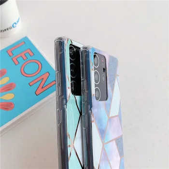 Caz de telefon Pentru Samsung Galaxy S21 A21S A42 S20 FE Nota 20 A41 A51 A71 S10 Plus Argintat Geometrice Marmură Moale IMD Capacul din Spate