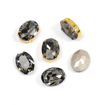 YANRUO 4120 Toate Dimensiunile Negru Diamant Oval Punct de Cusut Strasuri de Sticla Strass DIY Coase Pe Cristale Pentru Bijuterii