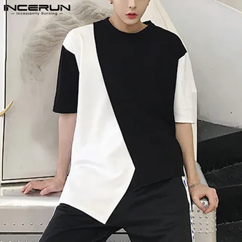 Barbati Tricou Mozaic Gât O Streetwear Maneci Scurte Moda coreeană Casual de Vara Tee Topuri 2021 Agrement Camisetas S-3XL INCERUN
