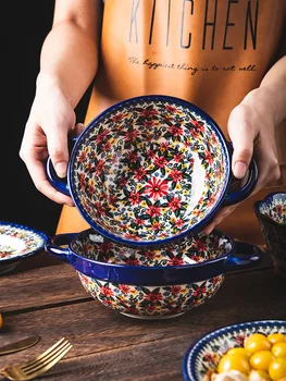 Polonez din ceramică veselă acasă creative set de vase mari-cu care se confruntă castron de orez supa de taitei dublu-urechi castron mare roșu net placa