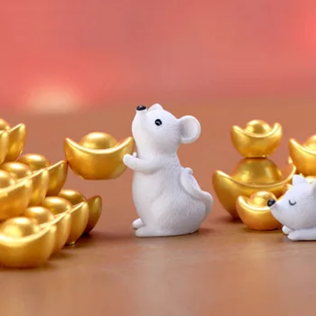 Nou Chinezesc Mouse-Ul Anul Mouse-Ul Drăguț Ornamente Norocos Galben Bani Avere Bogat Soareci Statuie Mică Figurină Meserii Animale Drăguț Decor