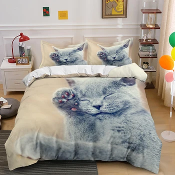 Minunate Animale Pisici de Pat Set Fular de Imprimare 3D de Lux Carpetă Acopere Set Home Decor Textil Adult Regina King Singură Dimensiune