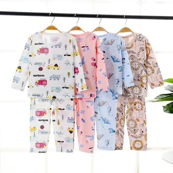 Vara Noi 2021 Copii Băieți Fete Respirabil Pijama Seturi de Desene animate O-Neck Bumbac T-Shirt Topuri cu Pantaloni de Dormit pentru Copii Seturi de Îmbrăcăminte