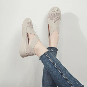 Sandale De Moda Femei Retro Cusut Plasă De Apartamente Pantofi De Vara Pentru Femeie Bandaj Elastic Casual, Sandale Cu Platforma 2020 Sandalias Mujer