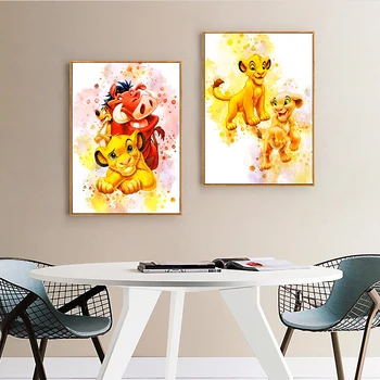 Pop Art Disney Lion King Acuarela pe Panza Pictura, Postere si Printuri de Arta de Perete de Imagine pentru Camera Copii Cuadros Decor Acasă
