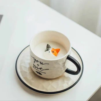 Pisica drăguț ceasca si farfurie pentru Cafea creative mic Dejun cana Ceramica Acasă Coffeeware suc de desene animate lapte Cana pentru ceai iubitor de cadou