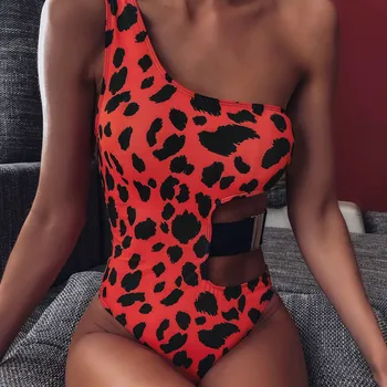 Biquini 2020 Înot Culoare Solidă Unul-umăr Sexy Leopard de costume de Baie Femei Europene și Americane Bikini