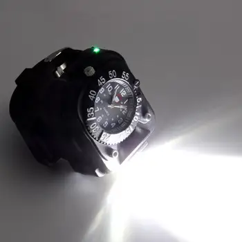 3 în 1 LED Ceas de mână Lanterna Lanterna USB Reîncărcabilă Încheietura mâinii Tactic Model Impermeabil Mens Watch Lanterna Negru