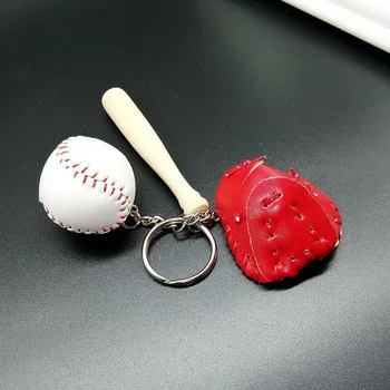 Trei piese Mini Baseball din Piele Masca Bâtă de Lemn Pandantiv Breloc Cheie Auto Lanț Cheie Inel Cadou pentru Om Femeile stil Sport