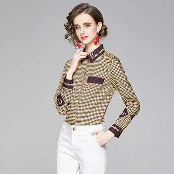 Anglia Stil Buton Jos Tricoul pentru Femei de Birou Elegant de Moda Casual cu Maneca Lunga Slim Bluza Dropshipping Design de Imprimare Topuri