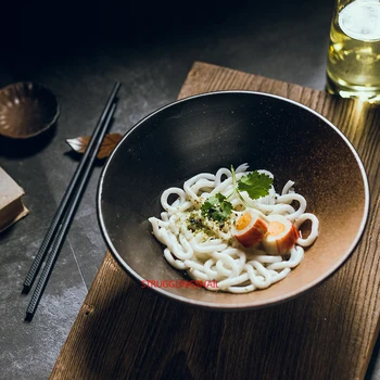Japoneze Creative Noodle Bowl Set Tacamuri Comerciale Bambus Pălărie Bol De Ceramică De Uz Casnic De Mari Dimensiuni Ramen Taitei De Orez Supa