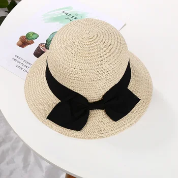 De Vară Pentru Copii Fluture Nod Pălării De Paie Pălărie Fedora Copii Visor Soare Pe Plaja Fete Pentru Copii Sunhat Margine Largă Floppy Panama Pentru Fata